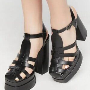Forever 21 Faux Leather Caged Platform Chunky Heels – Size 6 – Brand New!